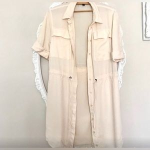 TOPSHOP - Shirt Dress -  Cream,  Button Up, Safari
